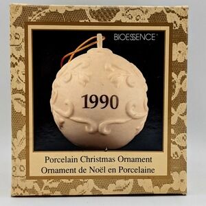 Vintage White Porcelain Christmas Ornament Bioessence Christmas Glitter "1990"